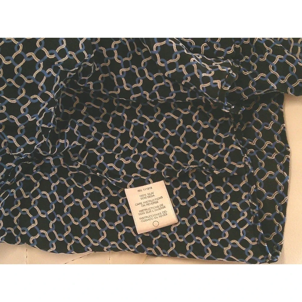 MICHAEL KORS Black Blue Geometric Print Long Sleeve Button Down‎ Shirt Top